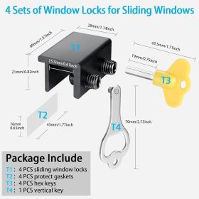 Window Locks,4 Pack Sliding Window Locks with Key for Vertical & Horizontal Sliding Windows Doors,Easv to Install