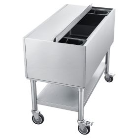 Commercial Ice Bin, 100.7 Qt Max Capacity, 36 x 19 x 35 Inch Stainless Steel Ice Chest with Sliding Lid and Bottle Holders