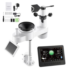 7-in-1 Wi-Fi Weather Station, 7-Inch TFT Display, Wireless Solar Powered Outdoor Sensor, Rain Gauge, Indoor Outdoor for Weather Forecast