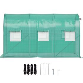 12 x 7 x 7 ft Walk-in Tunnel Greenhouse, Portable Plant Hot House with Galvanized Steel Hoops, 1 Top Beams, 2 Diagonal Poles