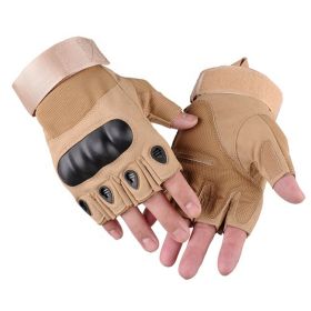 XG-TG2 Hard Knuckle Tactical Gloves (Half Finger) Military Style (Color: khaki, size: large)